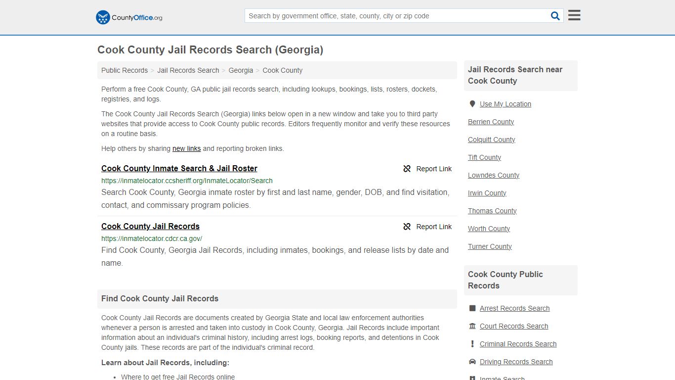 Jail Records Search - Cook County, GA (Jail Rosters & Records)